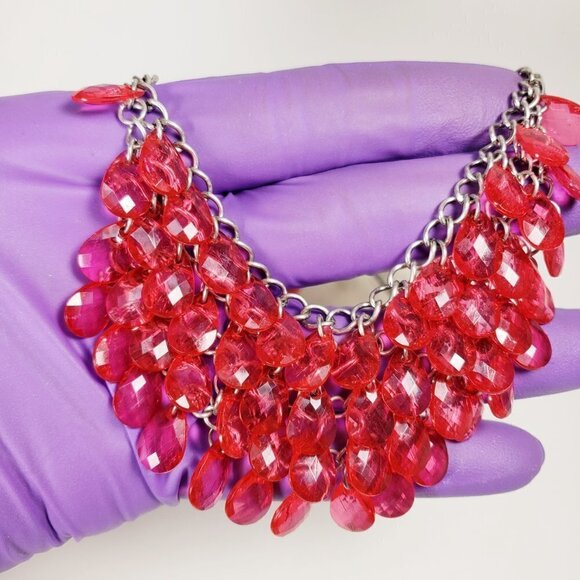 Women's Stunning Silver tone & Red Pink Beaded Necklace - Cluster beads Earrings - Picture 3 of 8